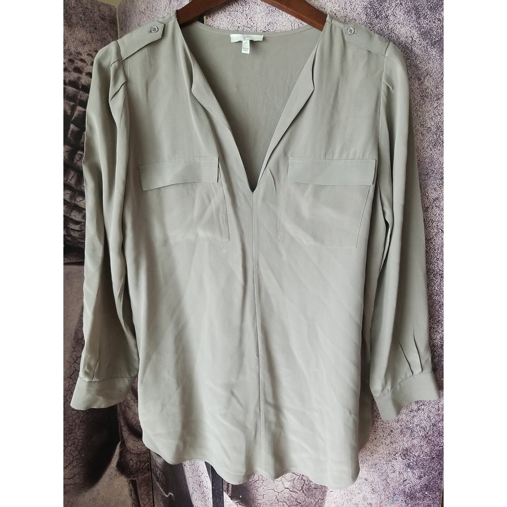 JOIE Marlo Savory Silk Blouse V-Neck Popover Pockets Long Sleeve Size XS